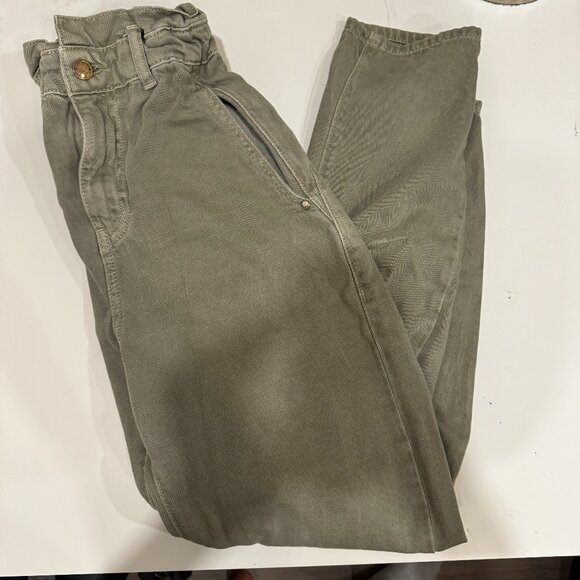 Zara Paperbag Waist High Rise Jeans Light Green - Picture 1 of 4